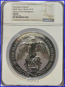 2020 Great Britain 10 oz silver Queens Beasts Falcon NGC MS69