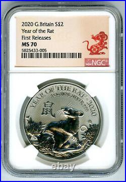 2020 Great Britain 1 Oz Silver 2pd Ngc Ms70 Year Of The Rat First Releases