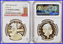 2020 Great Britain 1 oz PROOF Silver Britannia 2£ NGC PF70UC In NGC top 241