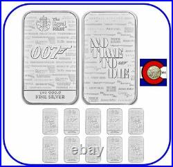 2020 Great Britain James Bond 007 No Time to Die 1 oz Silver Bar-Sheet 10 Bars
