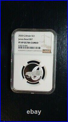 2020 Great Britain NGC PF69 UCAM 1 POUND JAMES BOND 007.999 Silver 1/2 OZ COIN