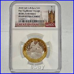 2020 NGC PF69 Great Britain UK £2 Silver/Gold Mayflower400th Anniversary express