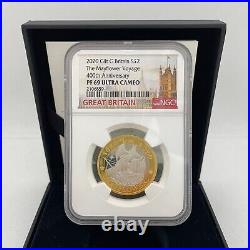 2020 NGC PF69 Great Britain UK £2 Silver/Gold Mayflower400th Anniversary express