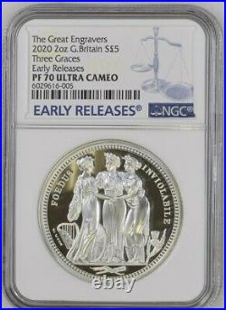 2020 Royal Mint Three Graces Silver Proof 2 ounce NGC PF70UC COA, original box