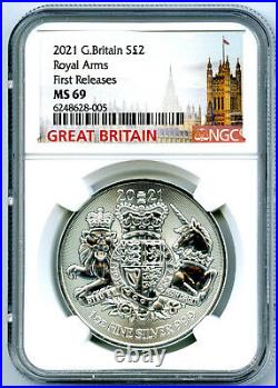 2021 2pd Great Britain 1oz Silver Ngc Ms69 Royal Arms First Releases Top Grade
