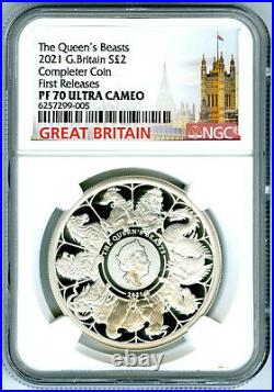 2021 Great Britain 1oz Silver Proof Ngc Pf70 Ucam Queen's Beasts Completer Coin