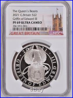 2021 Great Britain £2 1oz Silver Queen's Beasts'GRIFFIN OF EDWARD III' PF69UC
