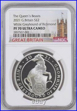 2021 Great Britain £2 1oz Silver Queen's Beasts White Greyhound Richmond PF70 UC