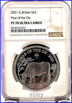 2021 Great Britain £2 Lunar Year of the Ox 1 oz Silver Proof Coin NGC PF 70
