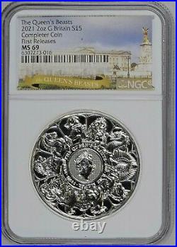 2021 Great Britain 2 oz Silver Queen's Beasts Completer £5 Coin NGC MS69 FR