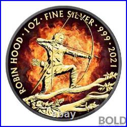 2021 Great Britain Myths & Legends Burning Robin Hood 1 oz Silver