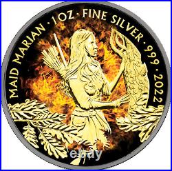 2021 Great Britain Myths and Legends Burning Maid Marian 1 oz Silver Gild Coin
