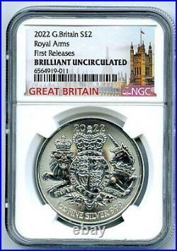 2022 2pd Great Britain 1oz Silver Ngc Brilliant Unc Royal Arms First Releases