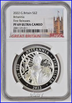 2022 Great Britain 1 oz Silver Britannia PROOF S£2 NGC PF69 UC FR I COA & OGP