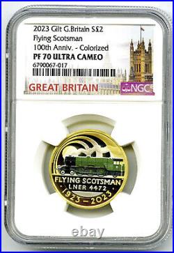 2023 2pd Great Britain Gilt Silver Color Proof Ngc Pf70 Ucam Flying Scotsman