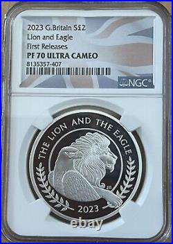2023 Great Britain 1oz Silver Proof LION and EAGLE BoxCOA First Release NGC PF70