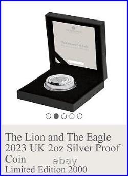 2023 Great Britain Lion and Eagle 2 oz Silver Proof Mercanti NOT 1 oz L. E. 2000