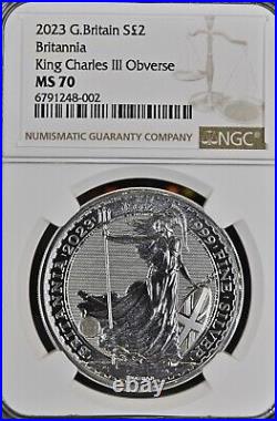 2023 Great Britain Silver Britannia First King Charles III Obverse Ngc Ms70