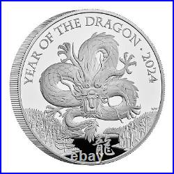 2024 Great Britain 5 Oz Silver Proof Lunar Year of the Dragon 10 £ UK