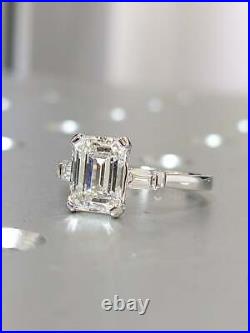 2.50 ct Emerald Cut Engagement Wedding Ring Baguette Diamond Sterling Silver