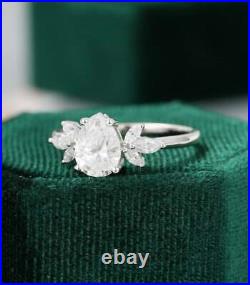 3.00 Ct Pear Diamond Marquise Diamond Cluster Silver Engagement Anniversary Ring