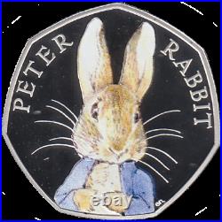 50p Silver Coin 2016 Beatrix Potter Colour Peter Rabbit Proof BOX + COA RARE R2