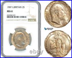 AI246, Great Britain, Edward VII, 1 Florin / 2 Shillings 1907, Silver, NGC MS61