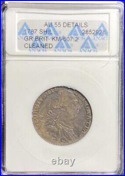 AU55 1787 Great Britain King George III Silver Shilling 1S Coin High Grade ANACS