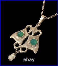 Antique Arts & Crafts Silver & Chrysoprase Pendant W. H. Haseler For Liberty c1905
