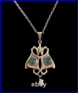 Antique Arts & Crafts Silver & Chrysoprase Pendant W. H. Haseler For Liberty c1905