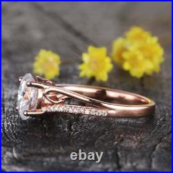 Antique Curve Rose Silver Wedding Ring Retro 2.00 Ct Oval Diamond Jewellery