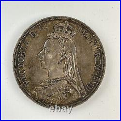 Antique Great Britain Queen Victoria Silver 1887 One Crown Coin Jubilee