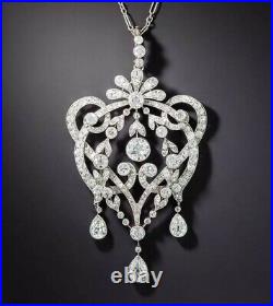 Antique Style Victorian Edwardian Pendant Brooch 925 Sterling Silver 4Ct Diamond