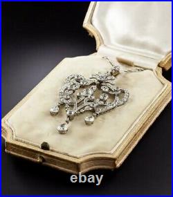 Antique Style Victorian Edwardian Pendant Brooch 925 Sterling Silver 4Ct Diamond