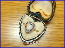 Antique Victorian 18ct Yellow Gold & Silver Heart Shaped Opal & Diamond ring