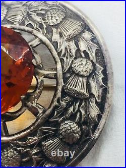 Antique Victorian Scottish Great Britain Silver Plated Citrine Massive Pin