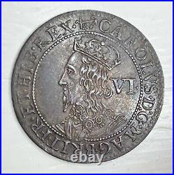 CENTREPIECE King Charles 1st Briot Milled 6 Pence Anchor Mintmark
