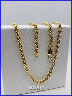GENUINE 9ct YELLOW GOLD MEN&WOMAN 3MM ROPE CHAIN NECKLACE ALL LENGTHS