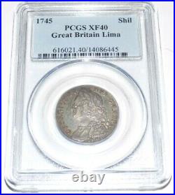 GREAT BRITAIN 1745 1S Shilling LIMA PCGS XF40 XF 40 Certified Rare Graded Coin