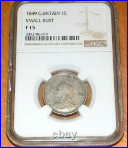 GREAT BRITAIN 1889 1S Shilling NGC F15 F 15 Small Bust Key Date Certified Coin