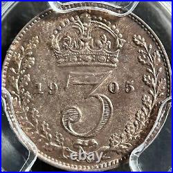 GREAT BRITAIN. 1905, 3 Pence, Silver PCGS AU58 Edward VII, Crown and Oak