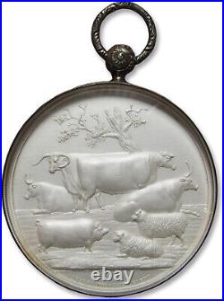 GREAT BRITAIN 53mm Frosted SILVER Agricultural Award Medal 1888 by Thomas Ottley