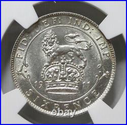 GREAT BRITAIN England UK 6 pence 6P Sixpence 1911 NGC MS 61 UNC Silver George