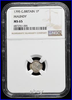 GREAT BRITAIN. George III, Silver Maundy Penny, 1795, NGC MS65, Gem BU