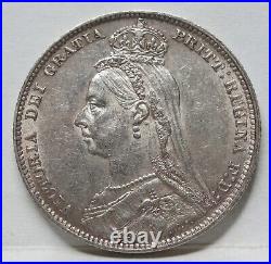 GREAT BRITAIN UK England 1 shilling 1890 About UNC Queen Victoria Silver #A44