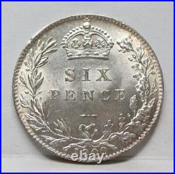 GREAT BRITAIN UK England 6P 6 pence Sixpence 1900 AU UNC Victoria Silver #C71