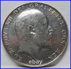 Great BRITAIN ENGLAND UK 1/2 Half Crown 1909 XF+ Silver Edward Scarce#E89