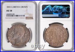 Great Britain 1844 Silver Crown NGC AU-58 UNDERGRADED! EXCEPTIONAL EYE-APPEAL