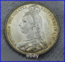 Great Britain 1887 6d sixpence toned silver uncirculated Prooflike error coin