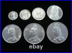 Great Britain 1887 7 Coin Jubilee Victoria Silver Set AU+-B. U. In Case KM#758-65